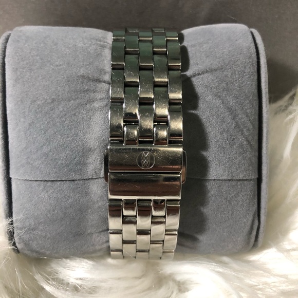 Michele Silver Chronograph Watch with Red Accent